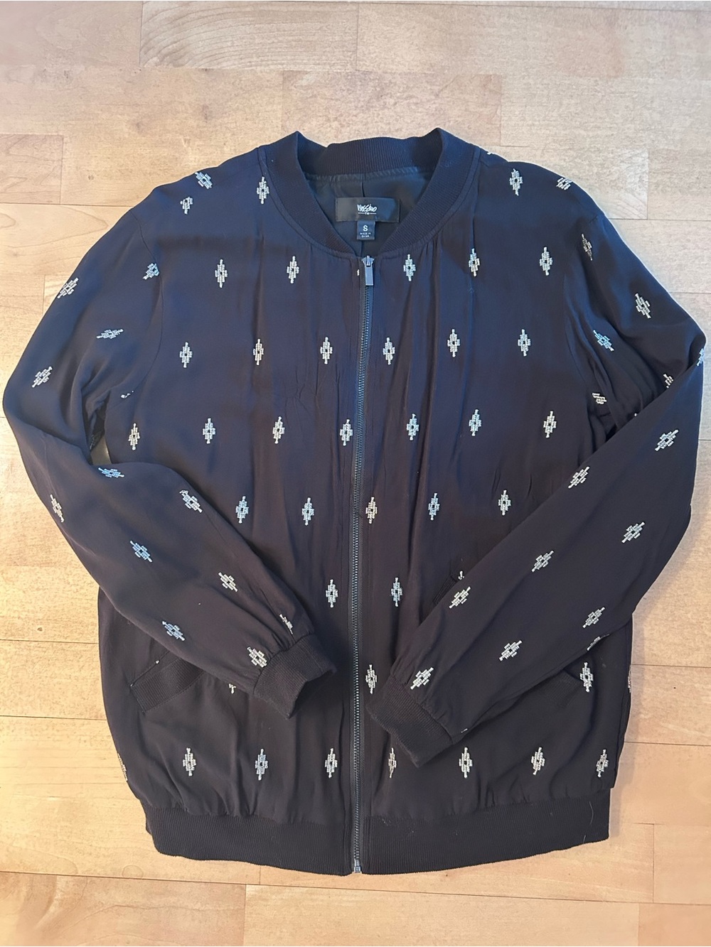 Women’s Black Bomber Jacket with Gold Embroidered Motif